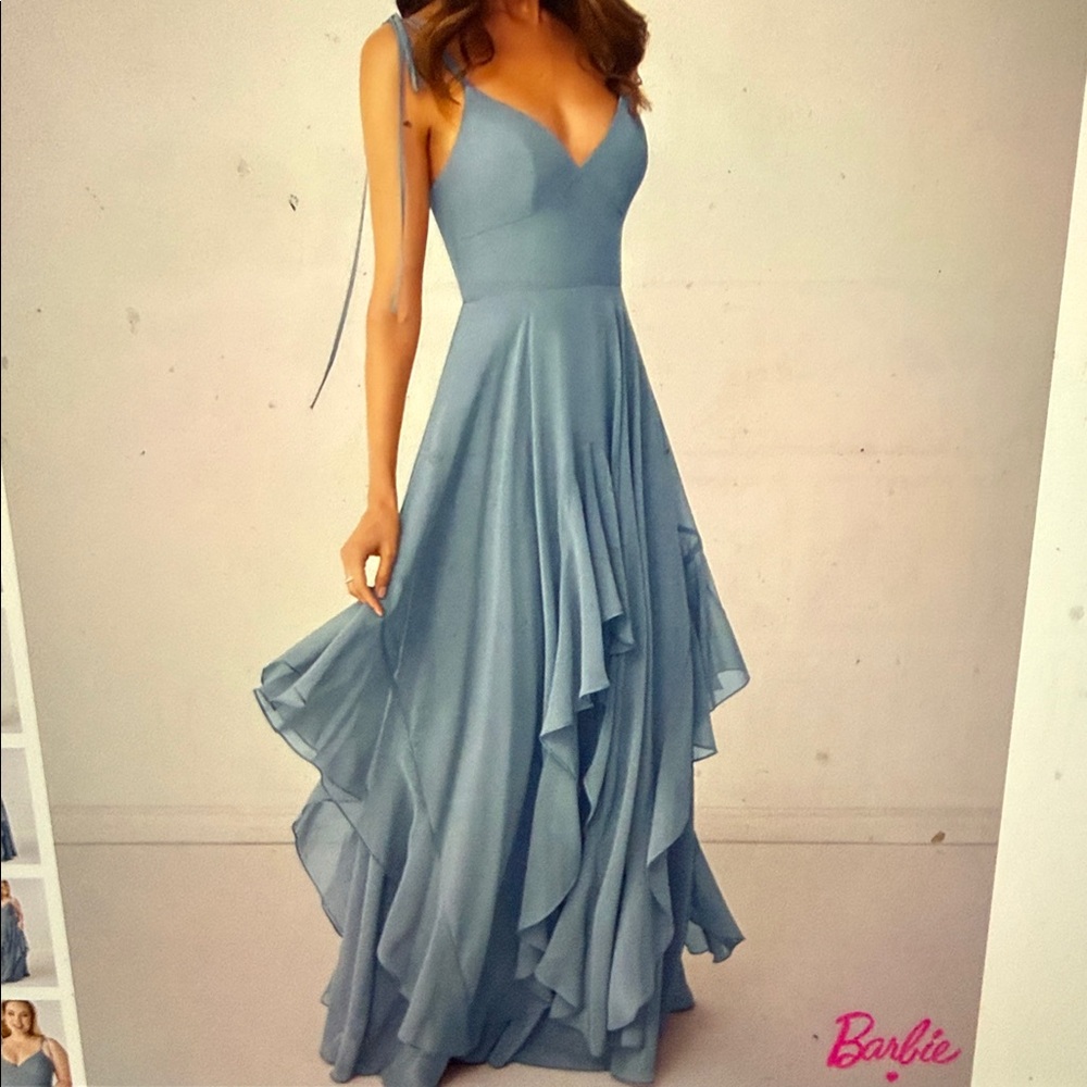 Azazie 1004 - Barbie - Twilight A-Line Bow Chiffon Dress - Steel blue - Picture 7 of 9